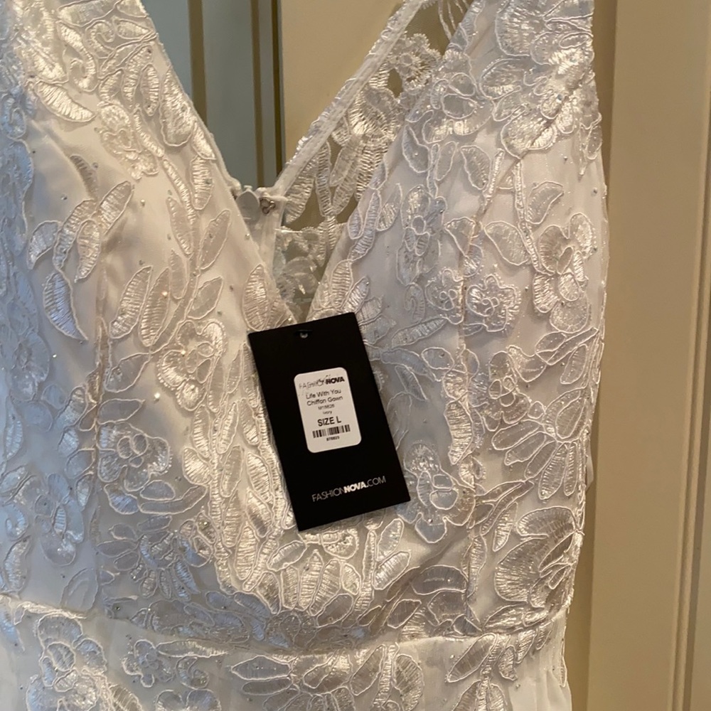 Fashion Nova White Chiffon Gown